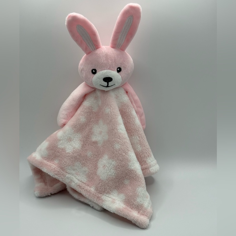 Activities by Baby Mode pink plush bunny lovey security blanket embroidered eyes
